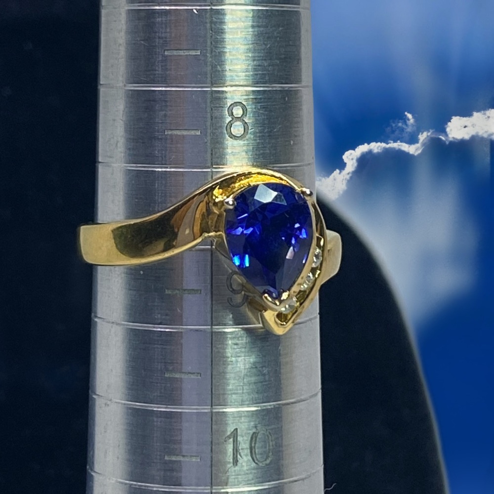 CZ Royal Blue Gem & Diamond Necklace ~ Ring ~ Earrings Set. - Picture 9 of 9